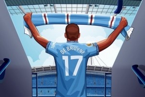 曼城发布对阵水晶宫海报：球迷身穿德布劳内球衣高举围巾