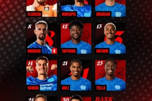 滕帅正式比赛首战，药厂德国杯首发：宽萨、希克、安德里希出战